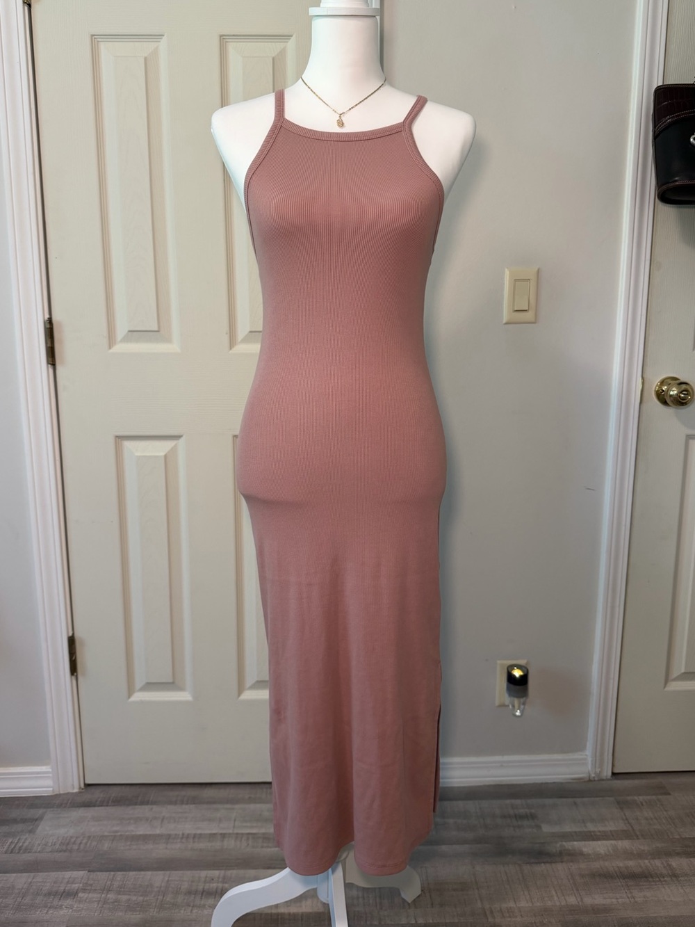 Old Navy Ribbed Midi Tank Dress Dusty Rose Pink Extra Small